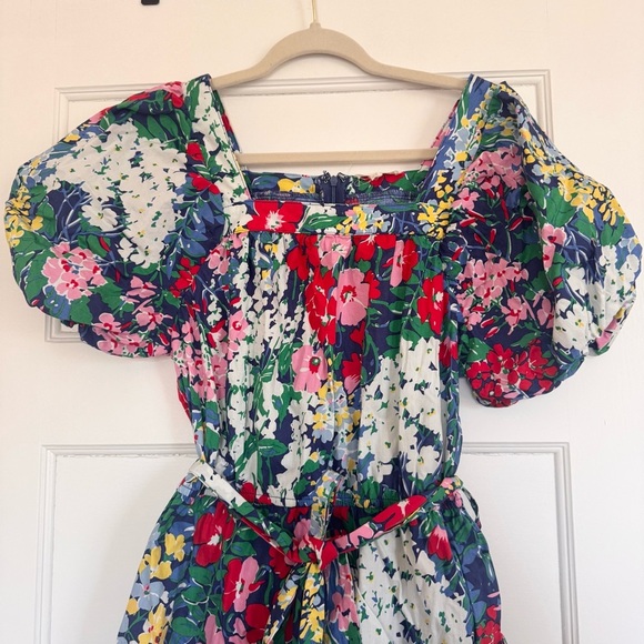 Entro Women’s Floral Romper Size Medium Belted Lined Zipper Back Short Sleeve - Picture 3 of 5